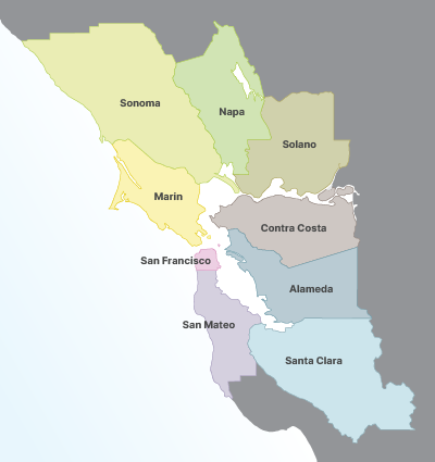 Map of the 9 Bay Area counties
