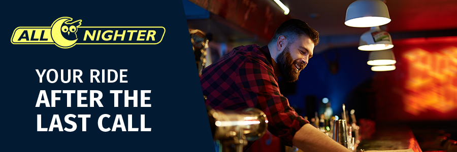 All Nighter Routes with a bartender serving a drink