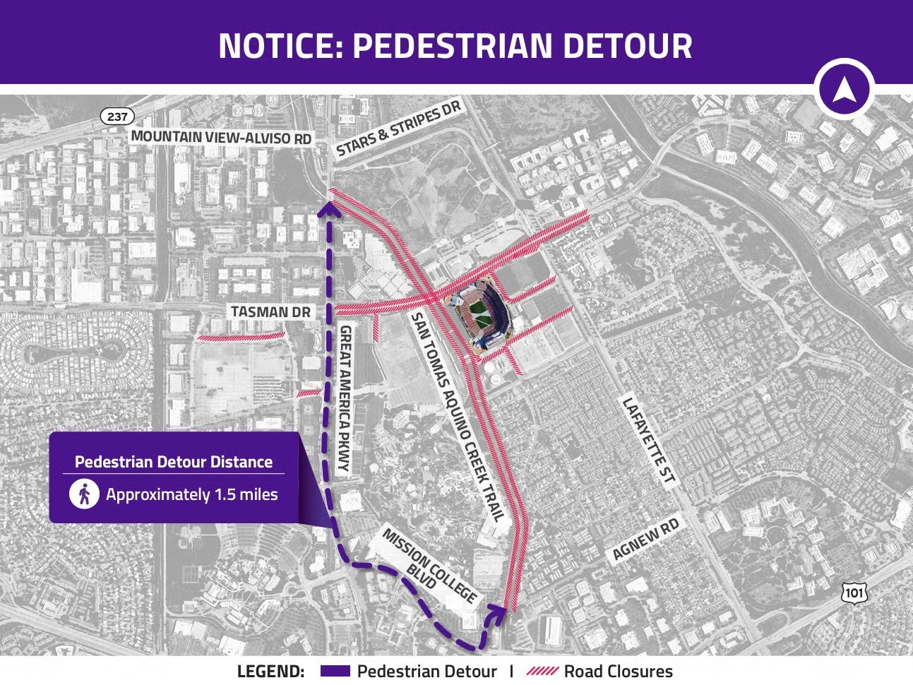 Map of the pedestrian detour