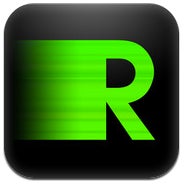 Green R on a black background