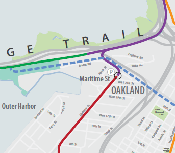 Bay Bridge Trail map with colored lines 