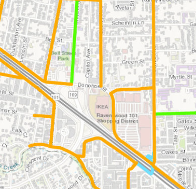 a zoomed out bike map of east palo alto