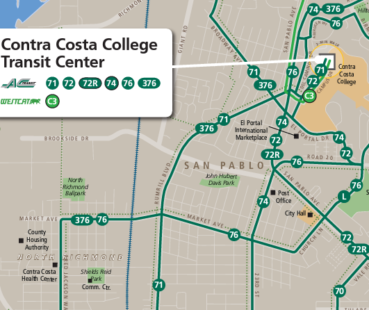 Zoomed out map showing AC Transit stops in the area