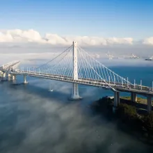 An aerial view of the San Francisco-Oakland Bay Bridge