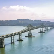 An aerial view of Richmond-San Rafael Bridge