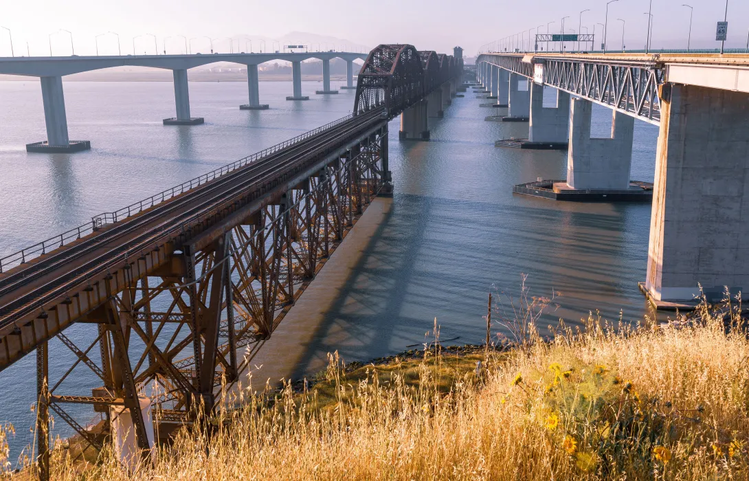 An eye-level view of the Benicia Martinez Bridge