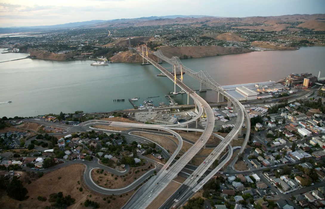 An aerial view of the Carquinez Bridge