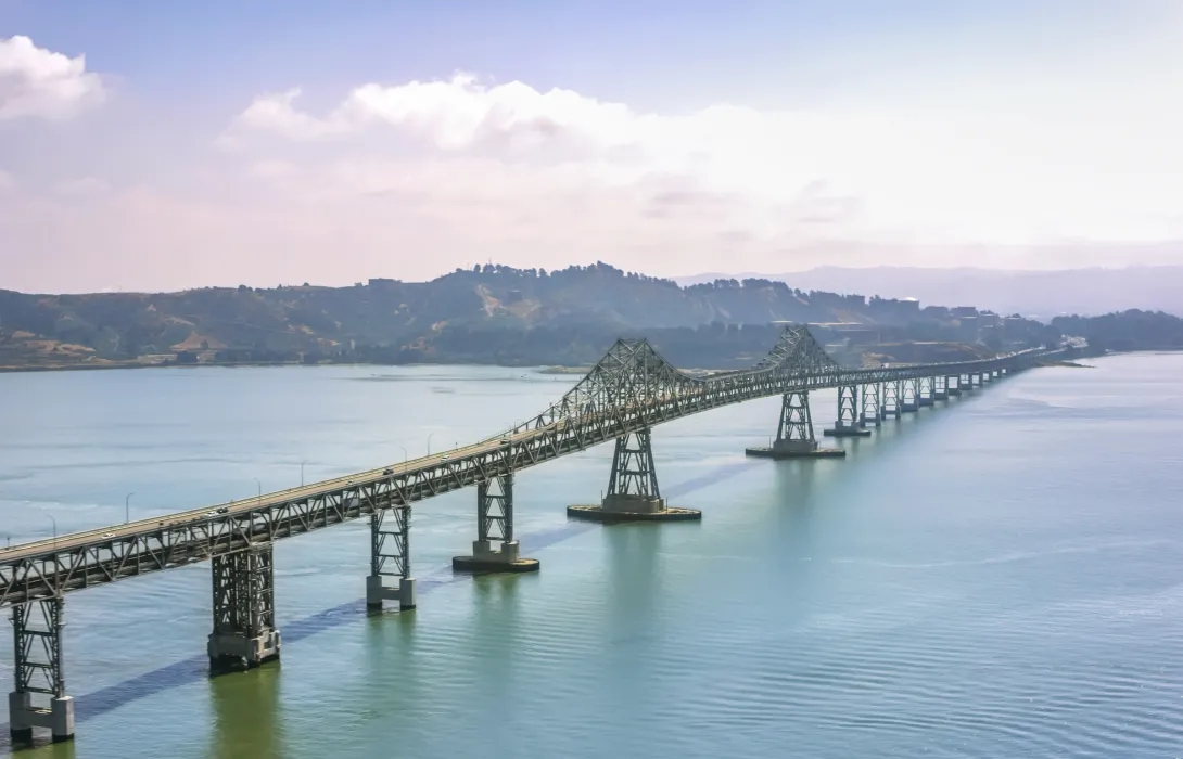 An aerial view of Richmond-San Rafael Bridge