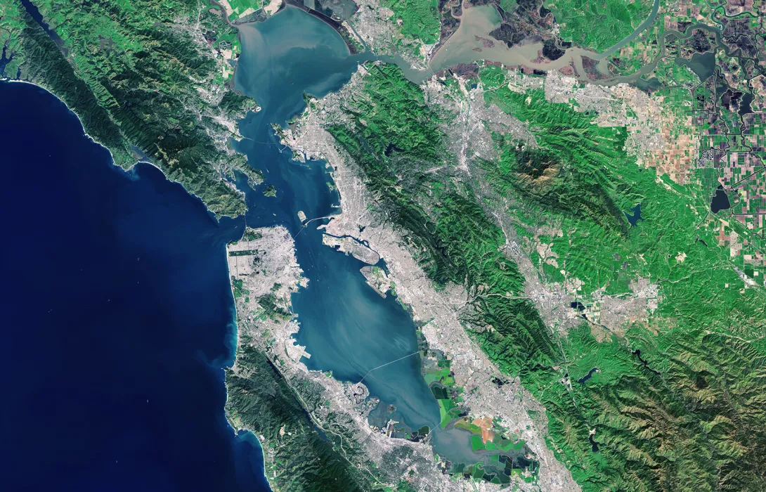 An aerial map of the San Francisco bay area