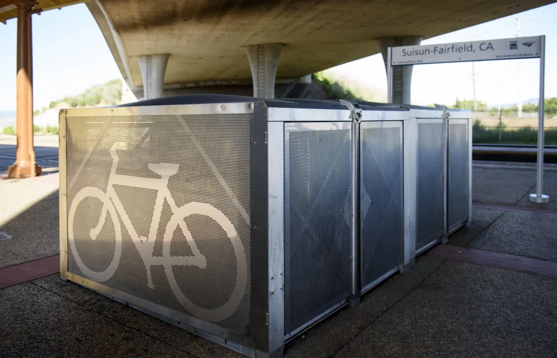 A photo of bike parking containers