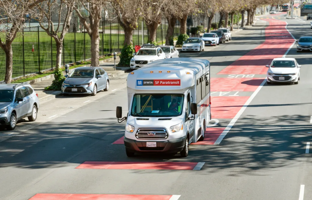 Paratransit vehicle in a city street