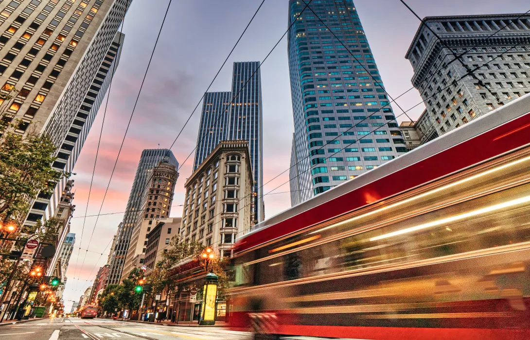 Bus driving by in San Francisco.